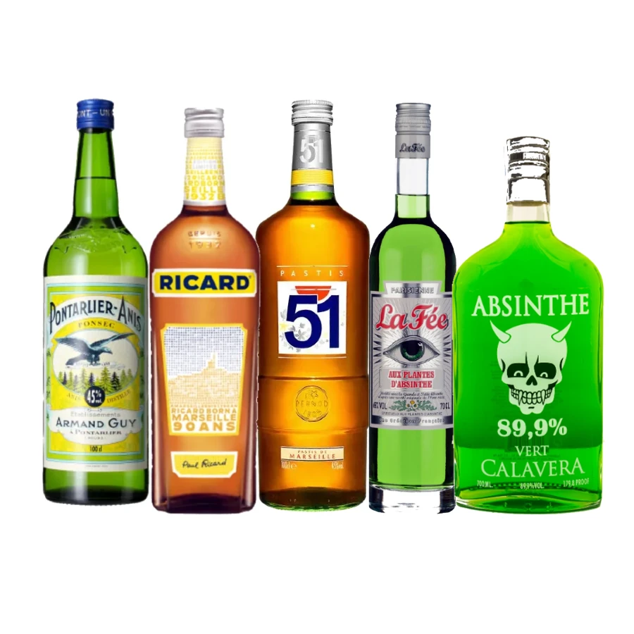 Absinth and pastis bottles